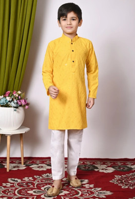 nidhikishan Baby Boys Festive & Party Dupatta and Pyjama Set(Yellow Pack of 1)