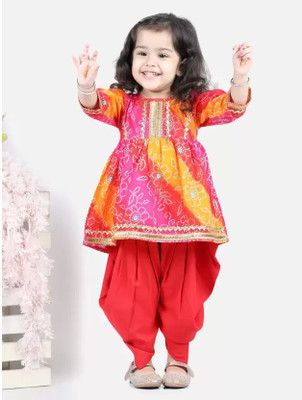 Pravi Garments Girls Festive & Party Kurta and Dhoti Pant Set(Red Pack of 1)