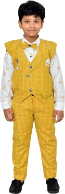 KIDZWING Boys Festive & Party Shirt, Waistcoat and Pant Set(Yellow Pack of 1)