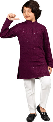 R KAY FASHIONS Boys Festive & Party Kurta and Pyjama Set(Purple Pack of 1)