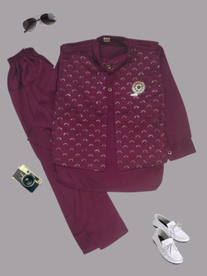 HPN CLOTHING Boys Festive & Party, Wedding Kurta, Waistcoat and Pyjama Set(Pink Pack of 1)