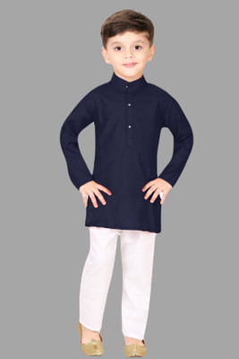 FASHION GRAB Boys Festive & Party Kurta and Pyjama Set(Dark Blue Pack of 1)