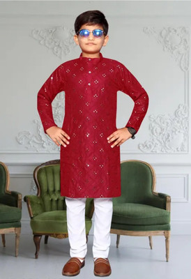 Ganesh Creation GC Boys Festive & Party Kurta and Pyjama Set(Maroon Pack of 1)