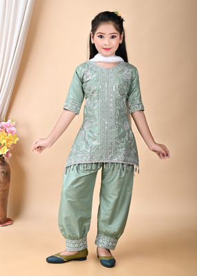 firstchoice creation Girls Casual Kurta, Pyjama & Dupatta Set(Green Pack of 1)