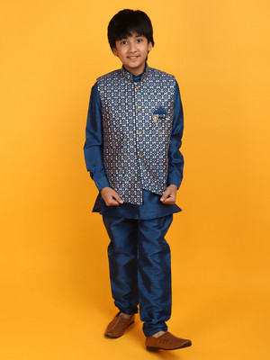 V-MART Boys Festive & Party Kurta and Pyjama Set(Blue Pack of 3)