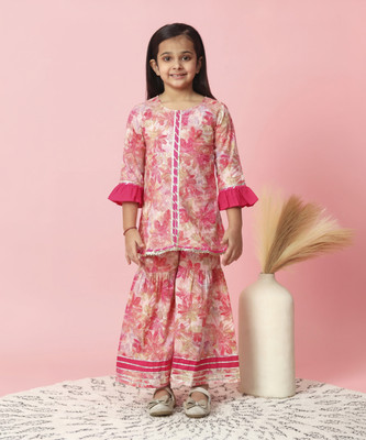 Readiprint Fashions Girls Festive & Party Angarkha and Sharara Set(Pink Pack of 1)