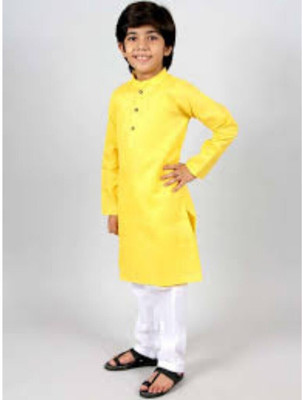 VDC CREATIONS Baby Boys Festive & Party Kurta and Pyjama Set(Yellow Pack of 1)