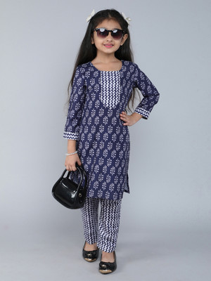 JJ FASION Girls Printed A-line Kurta(Blue)