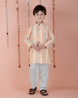 Tasrika Boys Festive & Party Kurta and Pyjama Set(Orange Pack of 2)
