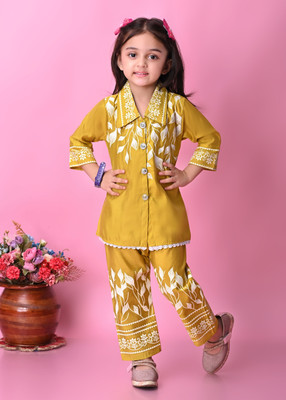 KGNDR Girls Festive & Party Kurta and Pyjama Set(Yellow Pack of 1)