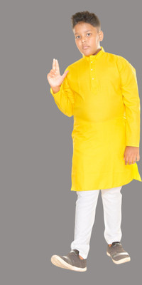 HouseOfCommon Boys Festive & Party Kurta and Pyjama Set(Yellow Pack of 1)