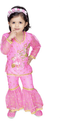 new gen Girls Festive & Party Ethnic Jacket, Kurta and Palazzo Set(Pink Pack of 1)