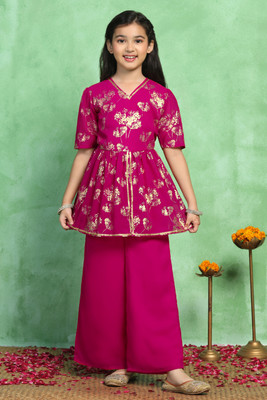 Sangria Girls Festive & Party Kurta and Sharara Set(Pink Pack of 1)