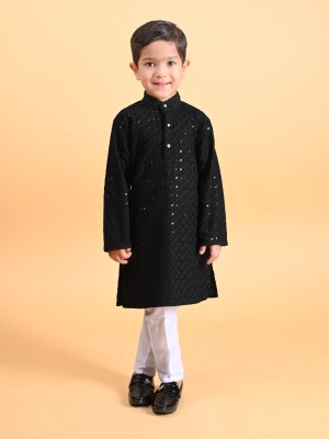 FashionAxis Boys Festive & Party, Wedding Kurta and Pyjama Set(Black Pack of 1)