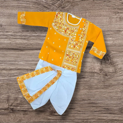 ABSGARMENTS Baby Boys Festive & Party Kurta and Dhoti Pant Set(Yellow Pack of 1)