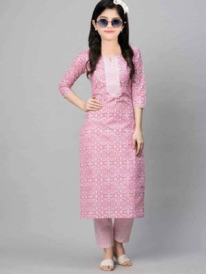 Various Vault Girls Printed Ethnic Dress Kurta(Pink)