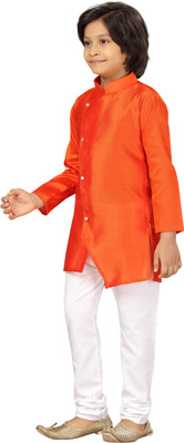 Sangria Boys Festive & Party Kurta and Pyjama Set(Orange Pack of 1)