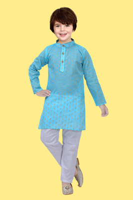 HouseOfCommon Baby Boys Festive & Party Kurta and Pyjama Set(Dark Blue Pack of 1)