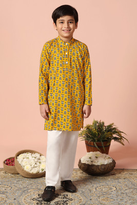 Sangria Baby Boys Festive & Party Kurta and Pyjama Set(Yellow Pack of 1)