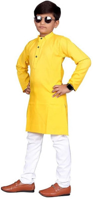 VDC FASHION HUB Baby Boys Festive & Party Kurta and Pyjama Set(Yellow Pack of 1)