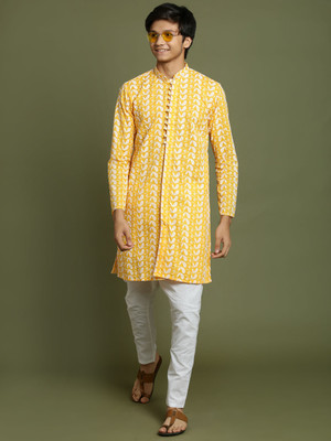 VASTRAMAY YUVA Boys Casual Kurta and Pyjama Set(Orange Pack of 1)