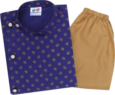Superminis Baby Boys Festive & Party Kurta and Pyjama Set(Dark Blue Pack of 1)