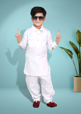 Hasibul Fashion Boys Festive & Party Kurta and Pyjama Set(White Pack of 1)
