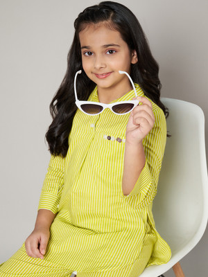FABRIC FITOOR Girls Casual Kurta and Palazzo Set(Light Green Pack of 1)