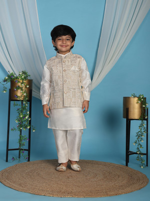 PRO ETHIC Boys Festive & Party Kurta & Waistcoat Set(White Pack of 1)
