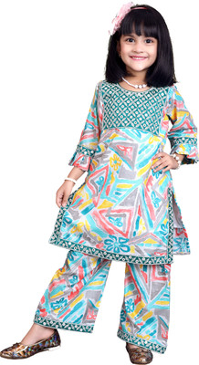 satyamfab Girls Casual Kurta and Trouser Set(Blue Pack of 1)