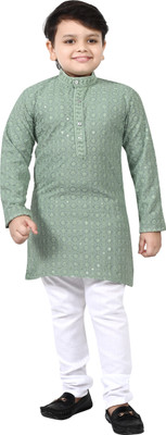 BT DEZINES Boys Wedding Kurta and Pyjama Set(Light Green Pack of 1)