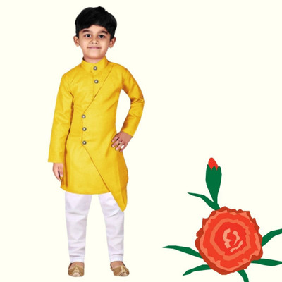 VDC FASHION HUB Baby Boys Festive & Party Kurta and Pyjama Set(Yellow Pack of 1)