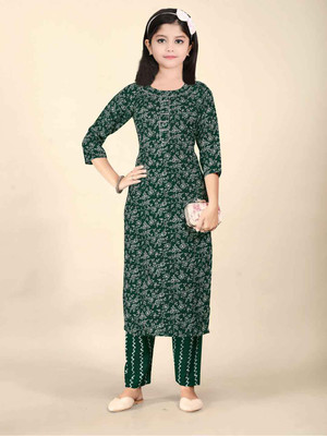 A To Z Cart Girls Festive & Party, Casual, Formal Kurta and Trouser Set(Green Pack of 1)