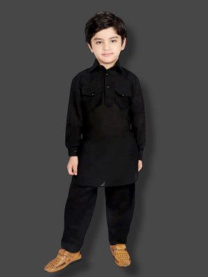 SUNCITY FASHION MART Boys Casual Kurta and Pyjama Set(Black Pack of 1)