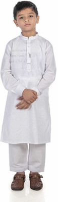 Whitelines Boys Festive & Party Kurta and Pyjama Set(White Pack of 1)