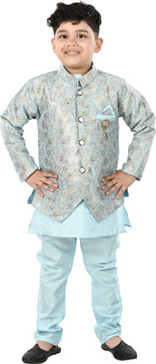 new gen Boys Festive & Party Ethnic Jacket, Kurta and Dhoti Pant Set(Light Blue Pack of 1)