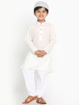 VASTRAMAY Boys Festive & Party Kurta and Pyjama Set(White Pack of 1)