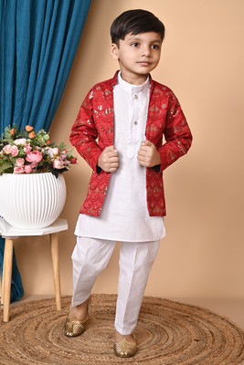AsSahanaraDresses Baby Boys Festive & Party Kurta and Pyjama Set(Red Pack of 1)