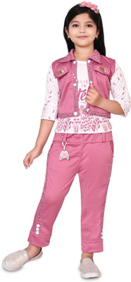 Ruksad Garmants Baby Girls Festive & Party Ethnic Jacket, Kurta and Legging Set(Pink Pack of 1)
