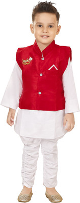 FG FASHION Boys Festive & Party Kurta, Waistcoat and Pyjama Set(White Pack of 1)