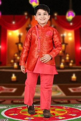 new gen Baby Boys Casual, Festive & Party, Wedding Kurta, Waistcoat and Pyjama Set(Red Pack of 1)