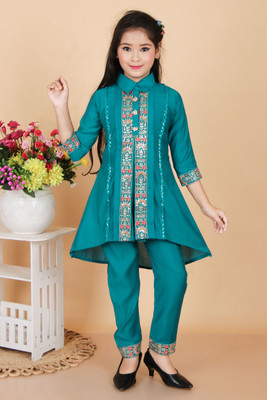 blfashion Girls Casual Kurta and Pyjama Set(Dark Green Pack of 1)