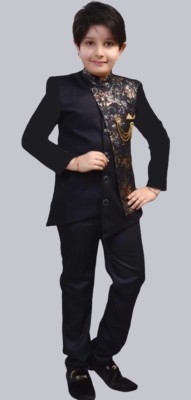 Aashvi garments Boys Festive & Party, Wedding Shirt, Waistcoat and Pant Set(Black Pack of 1)