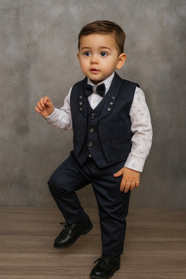 Anishka Creation Boys Festive & Party, Wedding Shirt, Waistcoat and Pant Set(Blue Pack of 1)