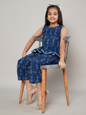 FABRIC FITOOR Girls Casual Kurta and Palazzo Set(Dark Blue Pack of 1)