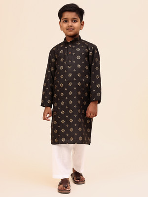 karnam Boys Festive & Party Kurta and Pyjama Set(Black Pack of 1)
