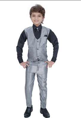 Aceline Boys Festive & Party Shirt, Waistcoat and Pant Set(Blue Pack of 1)