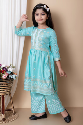 barkatdesigningplanet Girls Festive & Party Kurta and Palazzo Set(Multicolor Pack of 1)