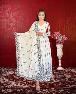 Kedar Fab Girls Casual, Festive & Party, Casual, Wedding Kurta and Dupatta Set(White Pack of 1)
