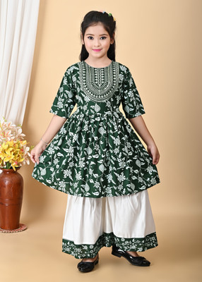 DRESSESDREAM Girls Casual Kurta and Pyjama Set(Green Pack of 1)